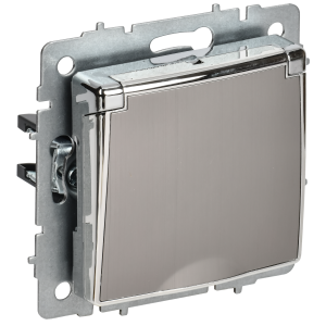 BRITE Розетка 1-местная с заземлением с защитными шторками и крышкой 16А IP20 РСбш10-3-БрГН металл хромникель IEK