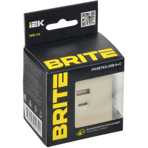 BRITE Розетка USB A+C 45Вт высокоскоростная зарядка РЮ11-2-БрКр бежевый IEK