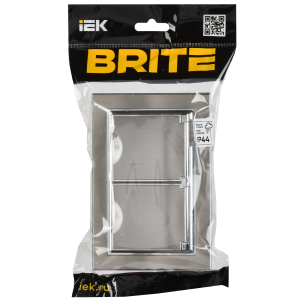 BRITE Розетка 2-местная с заземлением с защитными шторками и крышкой 16А в сборе IP44 РСбш12-3-44-БрГН металл хромникель IEK