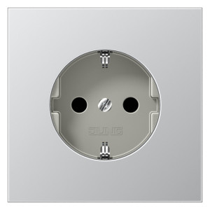 Розетка Jung LS METAL, скрытый монтаж, с заземлением, со шторками, алюминий, AL1520KI