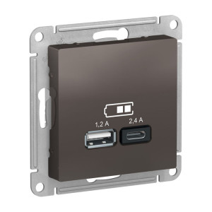 ATLASDESIGN USB РОЗЕТКА А+С, 5В/2,4А, 2х5В/1,2А, механизм, МОККО ATN000639