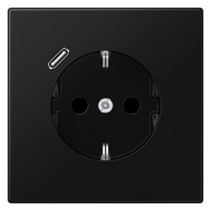 Розетка с USB Jung LS 990, скрытый монтаж, с заземлением, черный матовый, LS1520-18CSWM