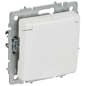 Розетка BRITE РСбш10-3-БрАБ 16А IP20 с заземл. защ. шторки с крышкой механизм арктич. бел. IEK BR-R16-16-K91