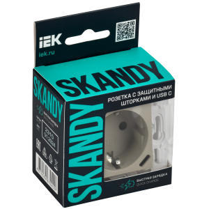 SKANDY Розетка с заземлением с защитными шторками 16А с USB C 18Вт SK-R17B бежевый IEK