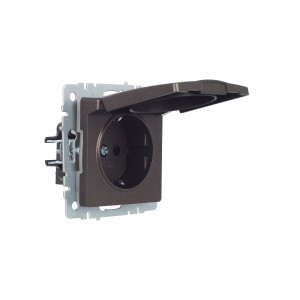 BRITE Розетка 1-местная с заземлением с защитными шторками и крышкой 16А IP44 РСбш10-3-44-БрТБ темная бронза IEK