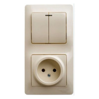 GLOSSA БЛОК: РОЗЕТКА без заземления + 2-клавишный ВЫКЛЮЧАТЕЛЬ с подсветкой, БЕЖЕВЫЙ GSL000273