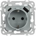 FLITE Розетка 1-местная с заземлением с защитными шторками 16А с USB A+C 20Вт безвинтовое крепление РСЮшс11-1-ФлС серый IEK
