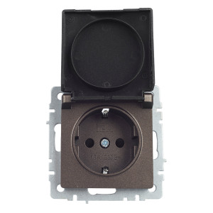 BRITE Розетка 1-местная с заземлением с защитными шторками и крышкой 16А IP44 РСбш10-3-44-БрТБ темная бронза IEK