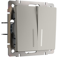 W1222104/ Выключатель двухклавишный проходной с подсветкой (дымчатый)