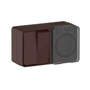 ATLASDESIGN PROFI IP54 О/У БЛОК: РОЗЕТКА с заземл. со шт., 16А, ВЫКЛЮЧАТЕЛЬ 2-клав., 10АХ, КОРИЧНЕВЫЙ ATN546074