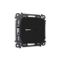 MO811010 Комплект механизма розетки OMEGA Черный матовый 2USB AC 20W быстрая зарядка QUANT OP8110, VM177 AMBRELLA VOLT