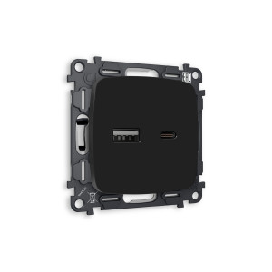 MO811010 Комплект механизма розетки OMEGA Черный матовый 2USB AC 20W быстрая зарядка QUANT OP8110, VM177 AMBRELLA VOLT