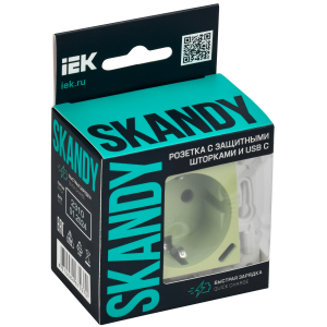 SKANDY Розетка с заземлением с защитными шторками 16А с USB C 18Вт SK-R17G мятный IEK