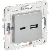 SKANDY Розетка USB A+C 18Вт SK-R13S серебряный IEK