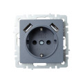 BRITE Розетка 1-местная с заземлением с защитными шторками 16А с USB AA 5В 2,1А РЮш10-1-БрМ маренго IEK