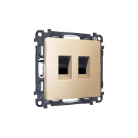 MA612110 Комплект механизма компьютерной двойной розетки RJ-45 (8P8C) CAT6 с автоматической защитной шторкой ALFA Шампань QUANT (AP6121, VM189) AMBRELLA VOLT