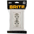 BRITE Розетка 2-местная с заземлением без защитных шторок плоская 16А в сборе РСПл12-3-БрЖ жемчуг IEK
