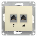 GLOSSA РОЗЕТКА двойная RJ11+RJ45 кат.5e, механизм, БЕЖЕВЫЙ GSL000285