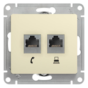 GLOSSA РОЗЕТКА двойная RJ11+RJ45 кат.5e, механизм, БЕЖЕВЫЙ GSL000285