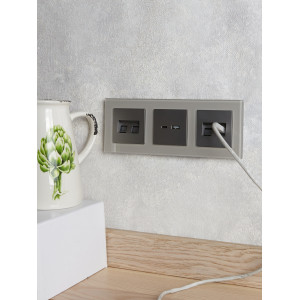 BRITE Розетка двойная RJ11+RJ45 кат.5E РК/Т12-БрС сталь IEK
