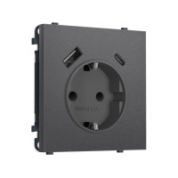 MS660010 Комплект механизма электрической розетки SIGMA Антрацит серый 2USB AC 20W быст. зар. сз сш 16A-250V QUANT PRO SP6600, PR160