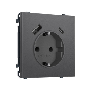 MS660010 Комплект механизма электрической розетки SIGMA Антрацит серый 2USB AC 20W быст. зар. сз сш 16A-250V QUANT PRO SP6600, PR160