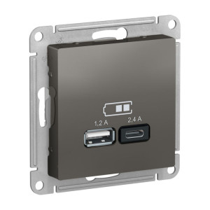 ATLASDESIGN USB РОЗЕТКА А+С, 5В/2,4А, 2х5В/1,2А, механизм, СТАЛЬ ATN000939