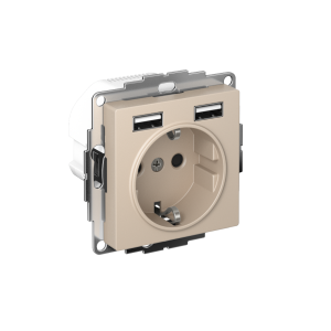 ATLASDESIGN РОЗЕТКА 16А c 2 USB A+A, 5В/2,4А, 2х5В/1,2А, механизм, ПЕСОЧНЫЙ ATN001230