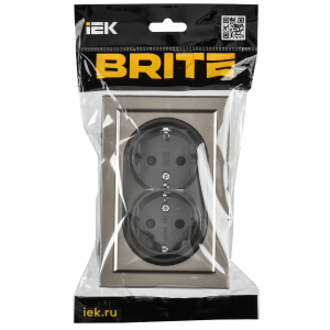 BRITE Розетка 2-местная с заземлением с защитными шторками 16А в сборе РСш12-3-БрГН металл хромникель IEK