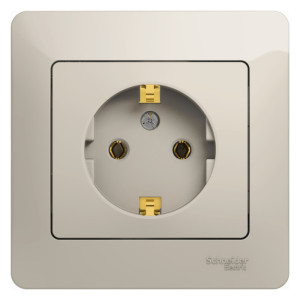 GLOSSA РОЗЕТКА с заземлением без шторок, 16А, в сборе, МОЛОЧНЫЙ GSL000942