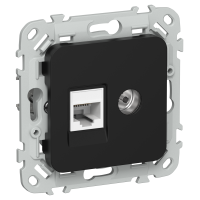 FLITE Розетка 2-местная RJ45/TV категория 6 UTP РКТВ6-2-0-ФлЧ черный IEK
