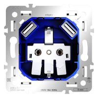 Механизм розетки с заземлением и защитными шторками 16А, с USB AA, S70