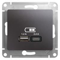GLOSSA USB РОЗЕТКА А+С, 5В/2,4А, 2х5В/1,2А, механизм, ГРАФИТ GSL001339