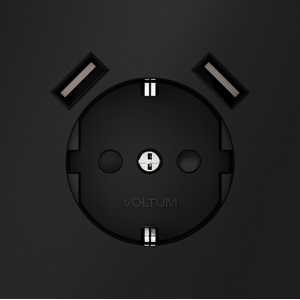 Розетка встраиваемая VOLTUM S70 с заземлением и защитными шторками, 16А, с USB, A+A, (черный матовый