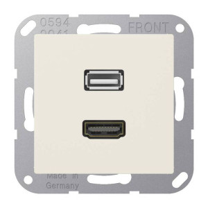 Розетка HDMI+USB Jung А-СЕРИЯ, скрытый монтаж, слоновая кость, MAA1163