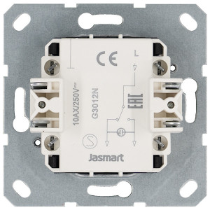 Jasmart Выключатель одноклавишный проходной со светодиодом 10A 250V~ с накладкой, цвет Антрацит