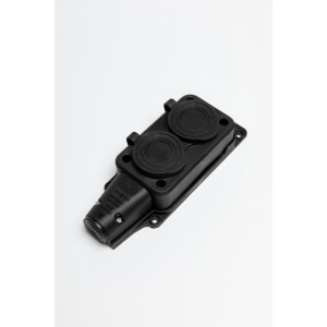 Розетка (колодка) двухместная с крышками каучук черная 2P+PE 250V 16А IP54 DYNEL