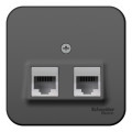 BLANCA О/У РОЗЕТКА двойная: комп.RJ45, кат.5E + телеф. RJ11, ИЗОЛ.ПЛ., АНТРАЦИТ BLNIA045116