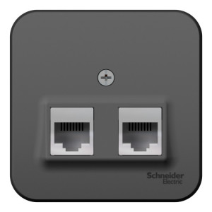 BLANCA О/У РОЗЕТКА двойная: комп.RJ45, кат.5E + телеф. RJ11, ИЗОЛ.ПЛ., АНТРАЦИТ BLNIA045116