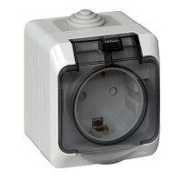 ЭТЮД IP44 О/У РОЗЕТКА с заземлением со шторками, 16А, 250В, СЕРЫЙ PA16-044C