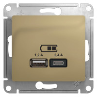 GLOSSA USB РОЗЕТКА А+С, 5В/2,4А, 2х5В/1,2А, механизм, ТИТАН GSL000439