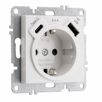 Arvia Electric, LK Механизм, Розетка с заземлением, защитой от детей, USB Type C, Arvia, белый