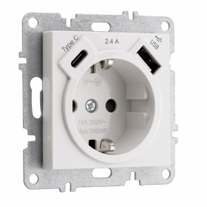 Arvia Electric, LK Механизм, Розетка с заземлением, защитой от детей, USB Type C, Arvia, белый