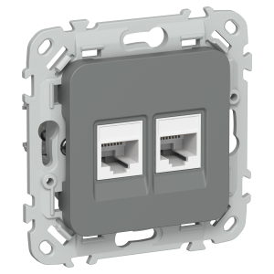 FLITE Розетка 2-местная RJ45/RJ11 категория 5Е/3 UTP РКТ5е/3-2-0-ФлМА мокрый асфальт IEK