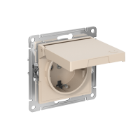 ATLASDESIGN РОЗЕТКА с заземлением со шторками с крышкой,16А,IP20, мех.,быстрозажим. клем., ПЕСОЧНЫЙ ATN001246S