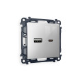 MA411010 Комплект механизма розетки ALFA Серебро глянец 2USB AC 20W быстрая зарядка QUANT AP4110, VM177 AMBRELLA VOLT