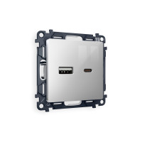 MA411010 Комплект механизма розетки ALFA Серебро глянец 2USB AC 20W быстрая зарядка QUANT AP4110, VM177 AMBRELLA VOLT