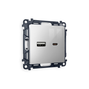 MA411010 Комплект механизма розетки ALFA Серебро глянец 2USB AC 20W быстрая зарядка QUANT AP4110, VM177 AMBRELLA VOLT