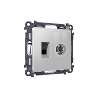 MA412510 Комплект механизма розетки компьютерной + TV оконечной RJ-45 с автоматической защитной шторкой ALFA Серебро глянец QUANT (AP4125, VM195) AMBRELLA VOLT