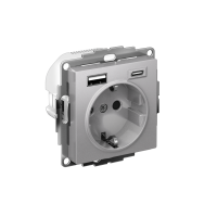 ATLASDESIGN РОЗЕТКА 16А c 2 USB A+C, 5В/2,4А/3,0А, 2х5В/1,5А, механизм, АЛЮМИНИЙ ATN000332